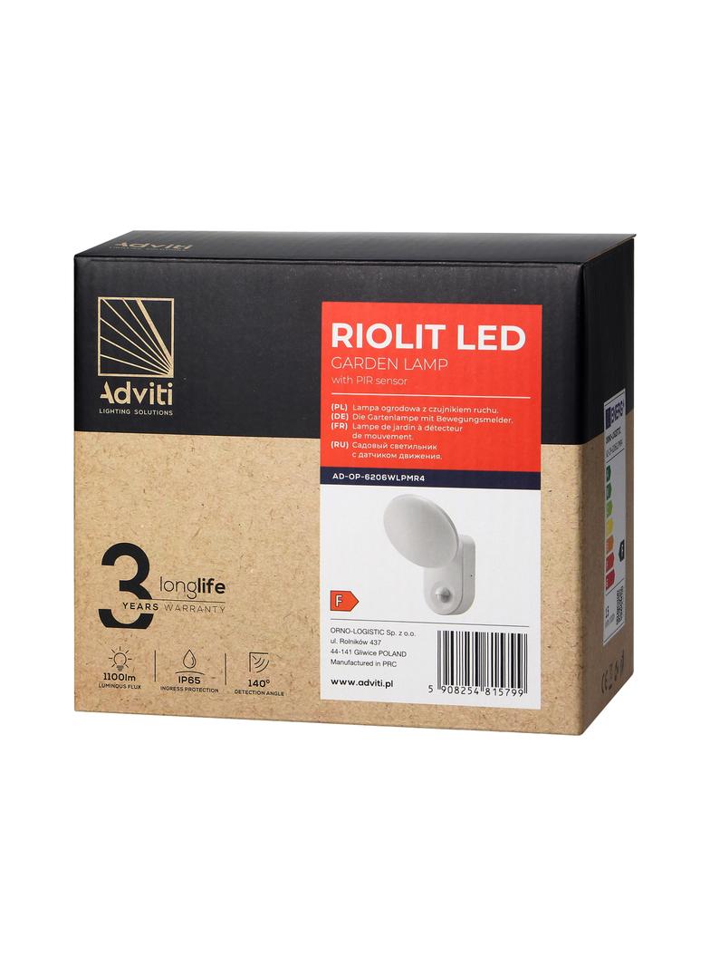 Oprawa ogrodowa z czujnikiem ruchu 15W 1100lm IP65 4000K biała RIOLIT LED AD-OP-6206WLPMR4 ORNO