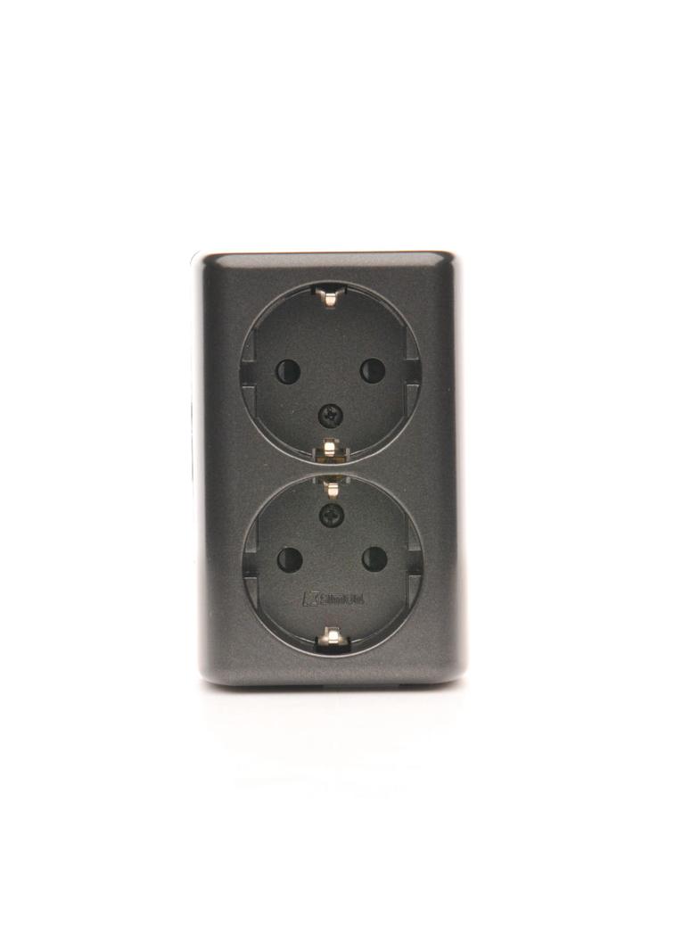 Simon 54 Gniazdo podwójne Schuko n/t z przesłonami wersja skandynawska 16A szybkozłączka antracyt