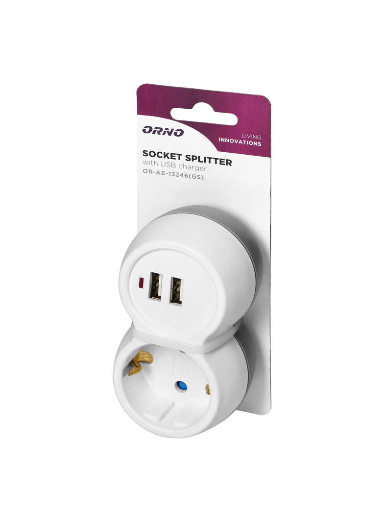 Rozgałęźnik + 2xUSB (Schuko) biało-szary OR-AE-13246(GS) ORNO