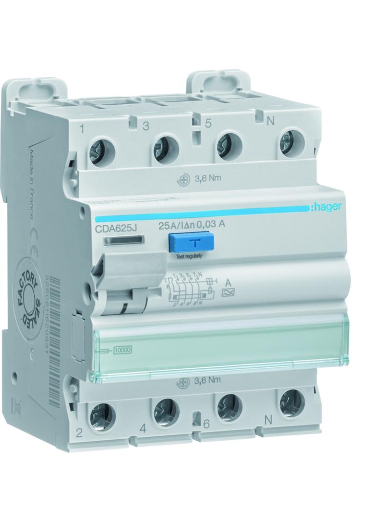 RCCB Wyłącznik różnicowoprądowy 3P+N 25A 30mA 10kA A