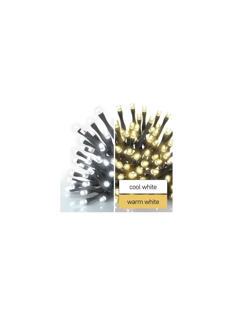 Lampki choinkowe 100LED 10m, 2 w 1 zimna biel lub ciepła biel, czarny, 8 programów, IP44