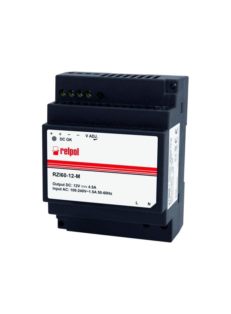 RZI60-12-M Zasilacz impulsowy w plastikowej obudowie modułowej, bezpośredni montaż na szynie 35mm.