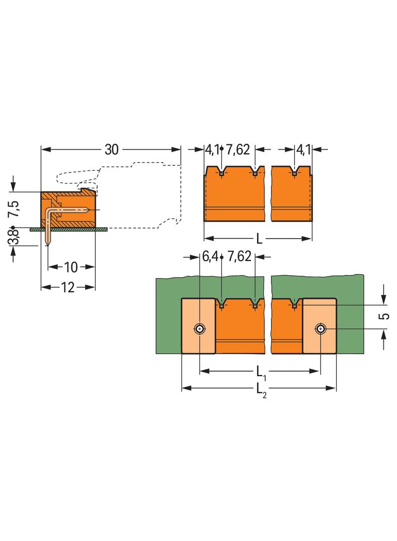 MCS-MIDI Classic wtyk 12-bieg. pomarańczowy raster 7,62 mm