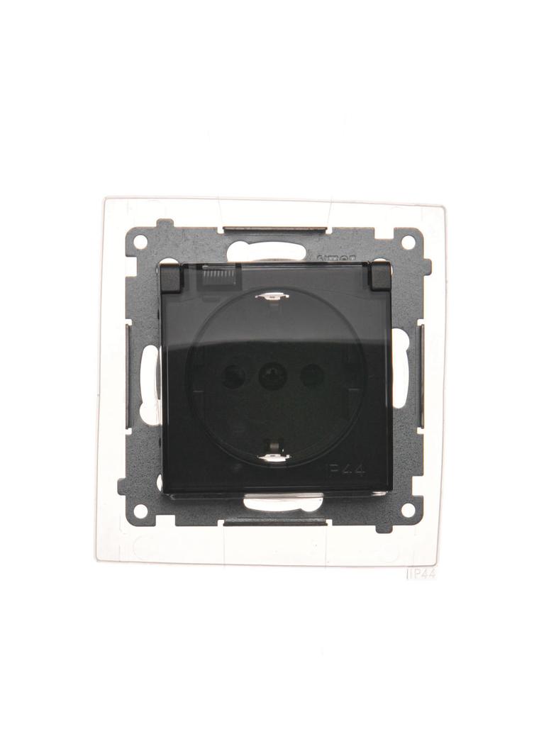 Simon 54 Gniazdo Schuko IP44 z przesłonami z uszczelką ramki 16A z. śrub. klapka transp. antracyt