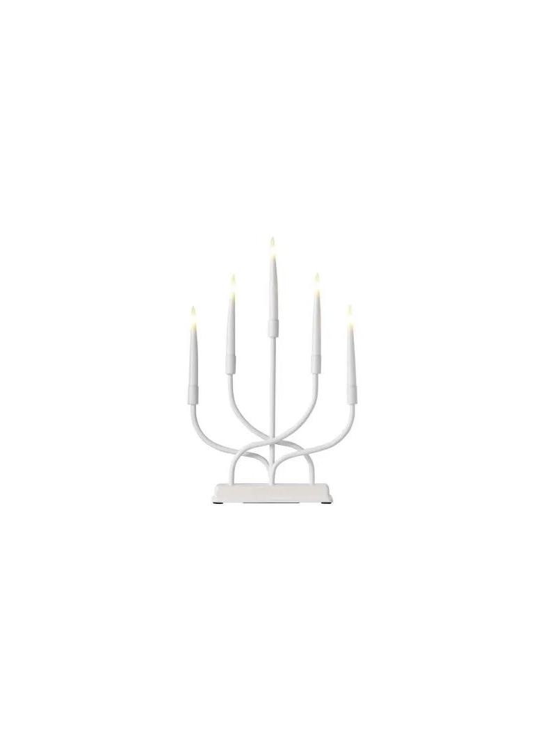 Dekoracje - świecznik biały 5 LED, 40 cm 2x AA metal ciepła biel, IP20, timer