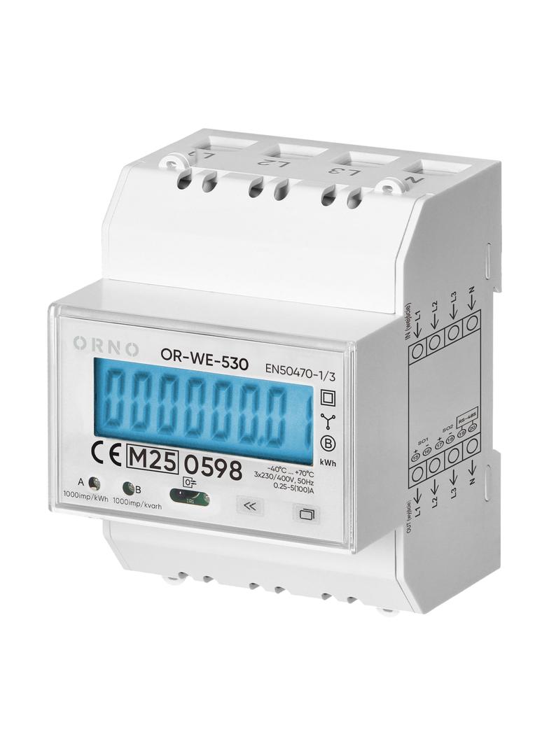 3-fazowy licznik energii elektrycznej, 100A, port RS-485, MID, 4 moduły, wielotaryfowy DIN TH-35mm,