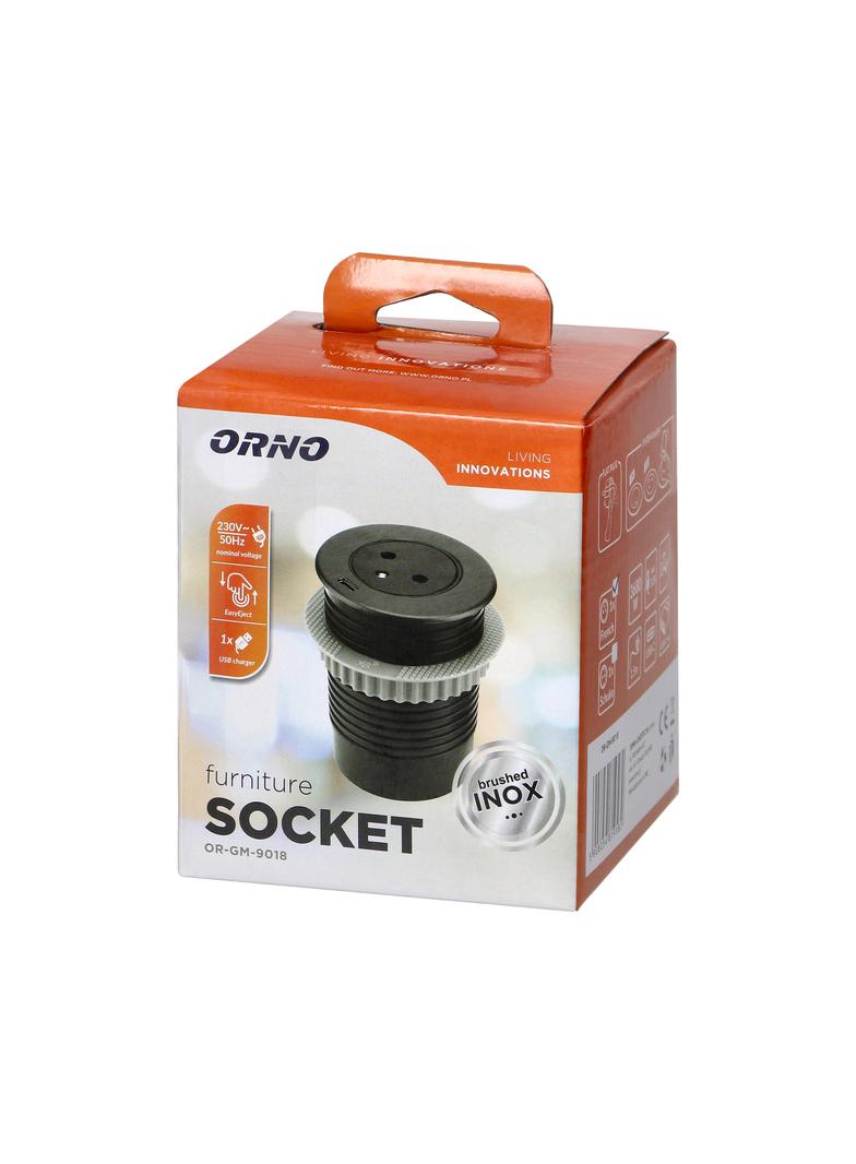 Gniazdo meblowe O6cm wpuszane w blat z ładowarką USB z gniazdem typu C i przejściówką USB C-A oraz z OR-GM-9018 ORNO