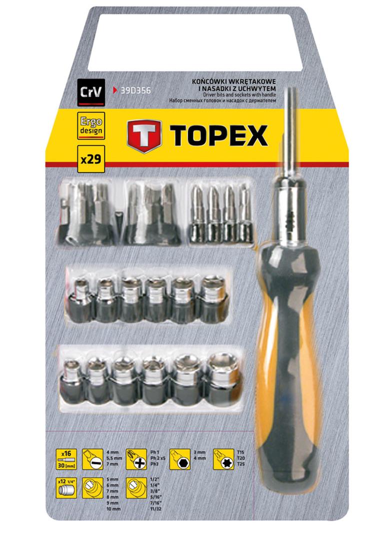 Końcówki wkrętakowe i nasadki z uchwytem, zestaw 29 szt.