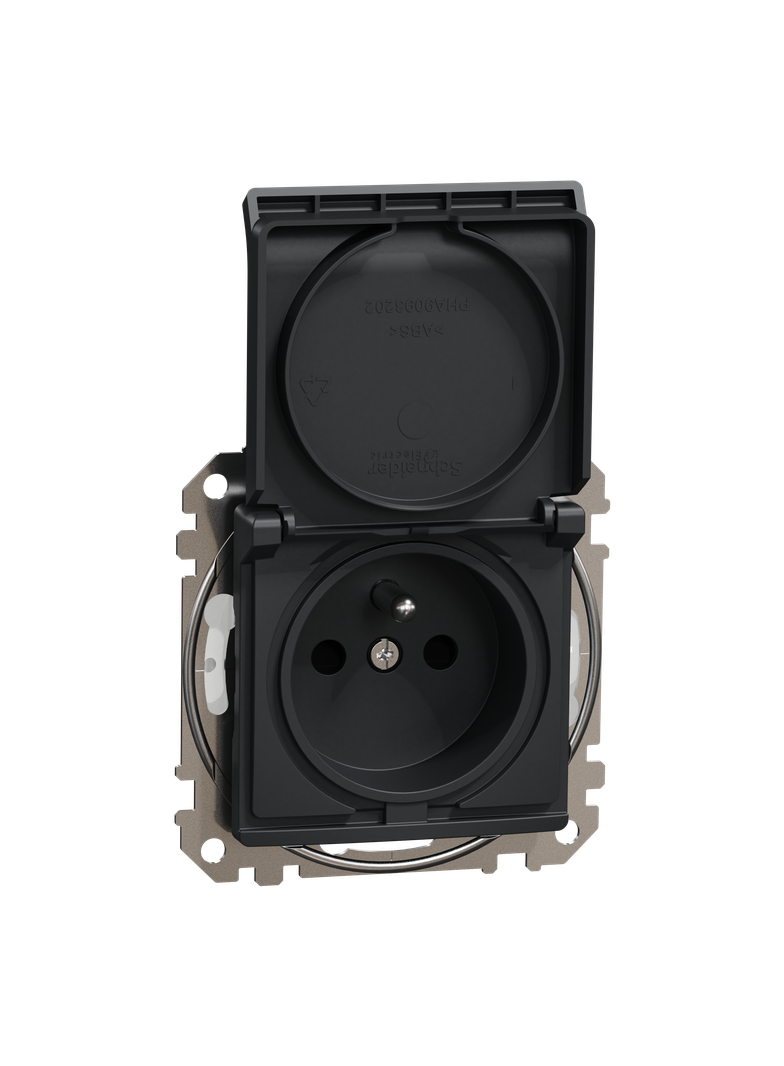 Sedna Design & Elements gniazdo z przesłonami IP44 czarny antracyt SDD214013 Schneider