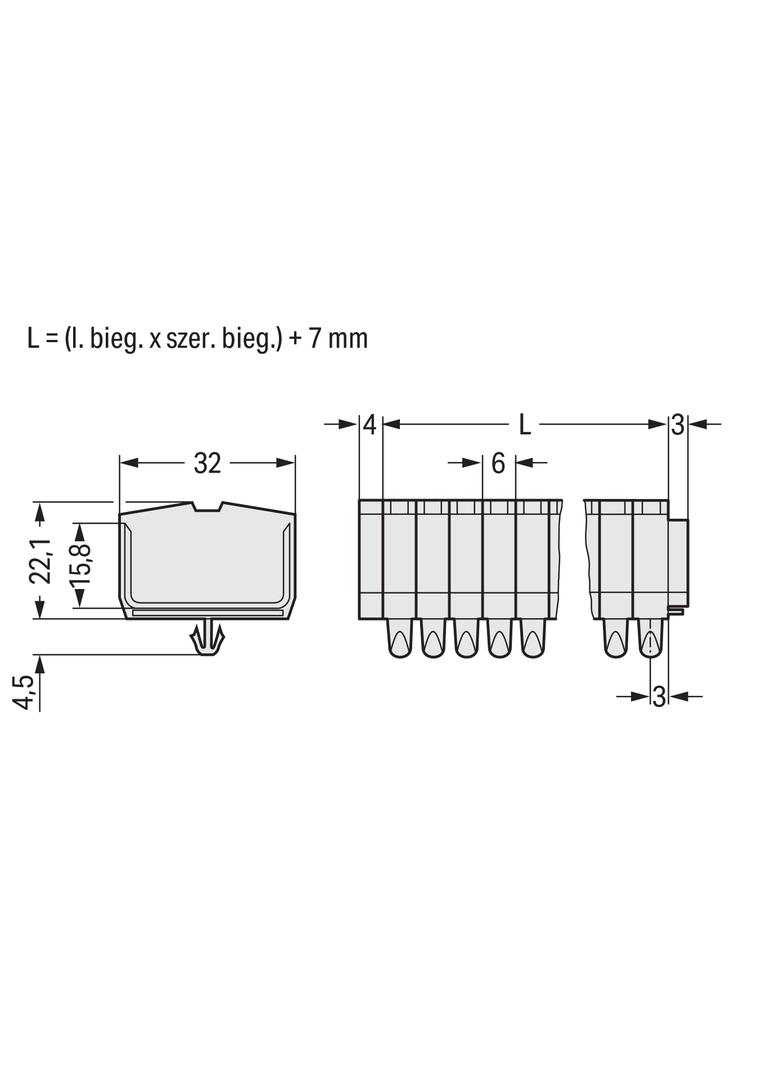 listwa zaciskowa 2-przew. Ex 2,5 mm2 2-torowa j-szara stopki montażowe /100szt./ WAGO