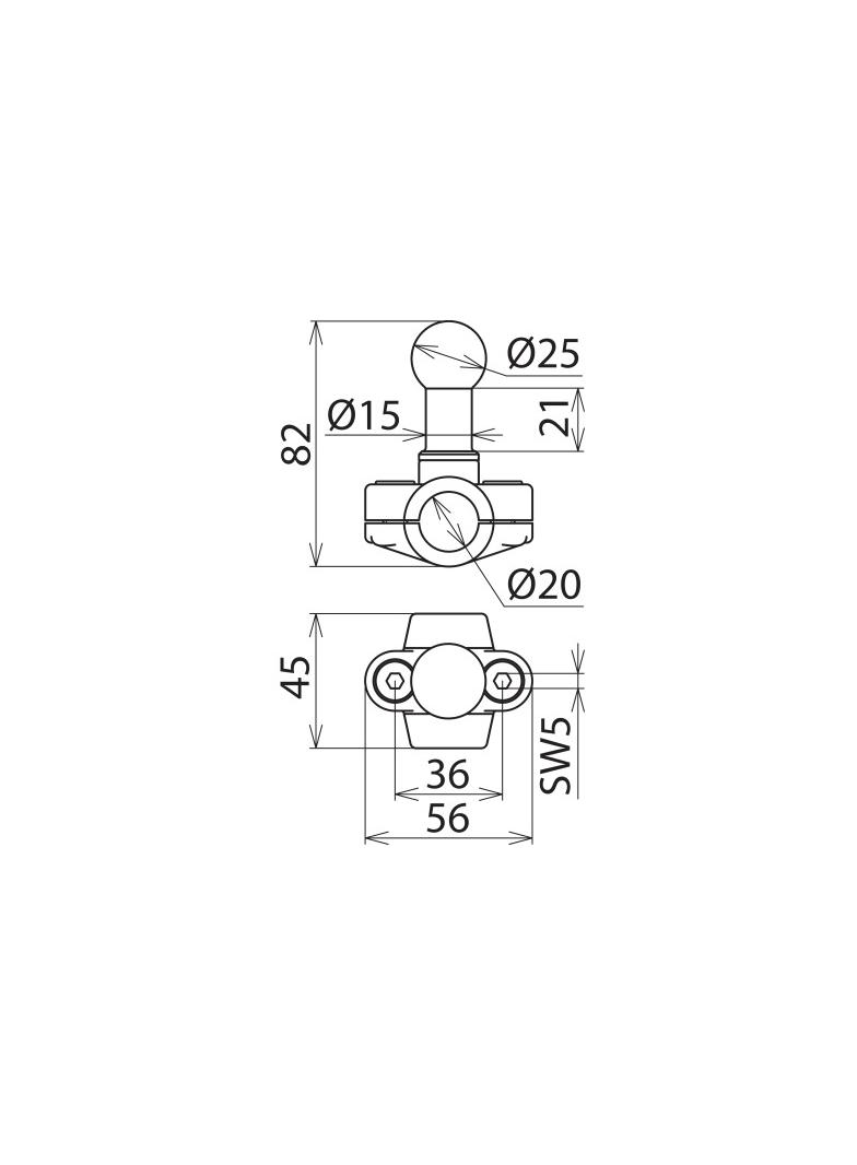 Punkt mocowania kulowy 25 mm, obejma na fi 20 mm