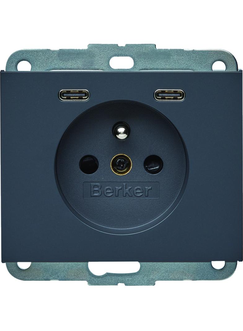 K.1 Gniazdo z uziemieniem z ładowarką USB C+C 20W PD, antracyt mat