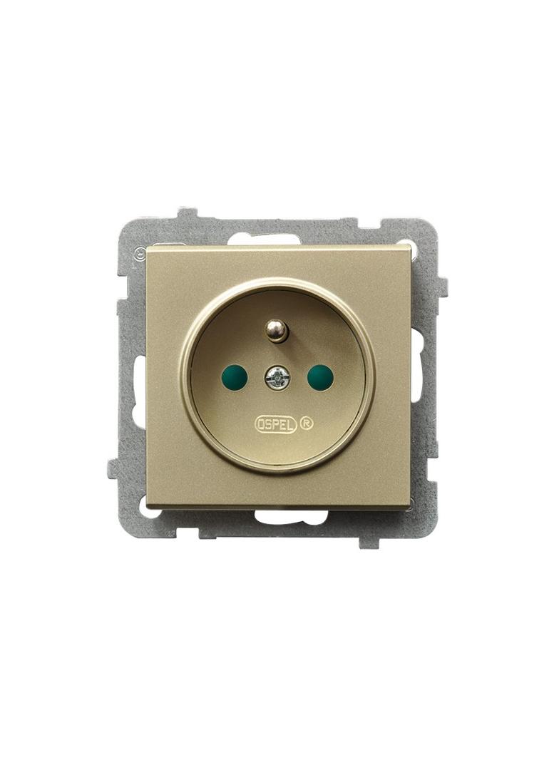 SONATA Gniazdo pojedyncze z uziemieniem z przesłonami torów prądowych - kolor szampański złoty