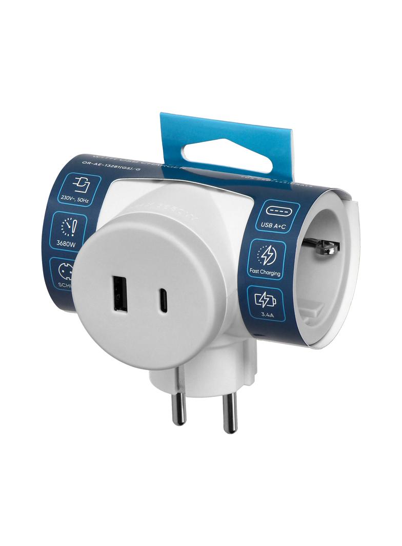 Rozgałęźnik 2P+Z (Schuko) z ładowarką 2xUSB, szary