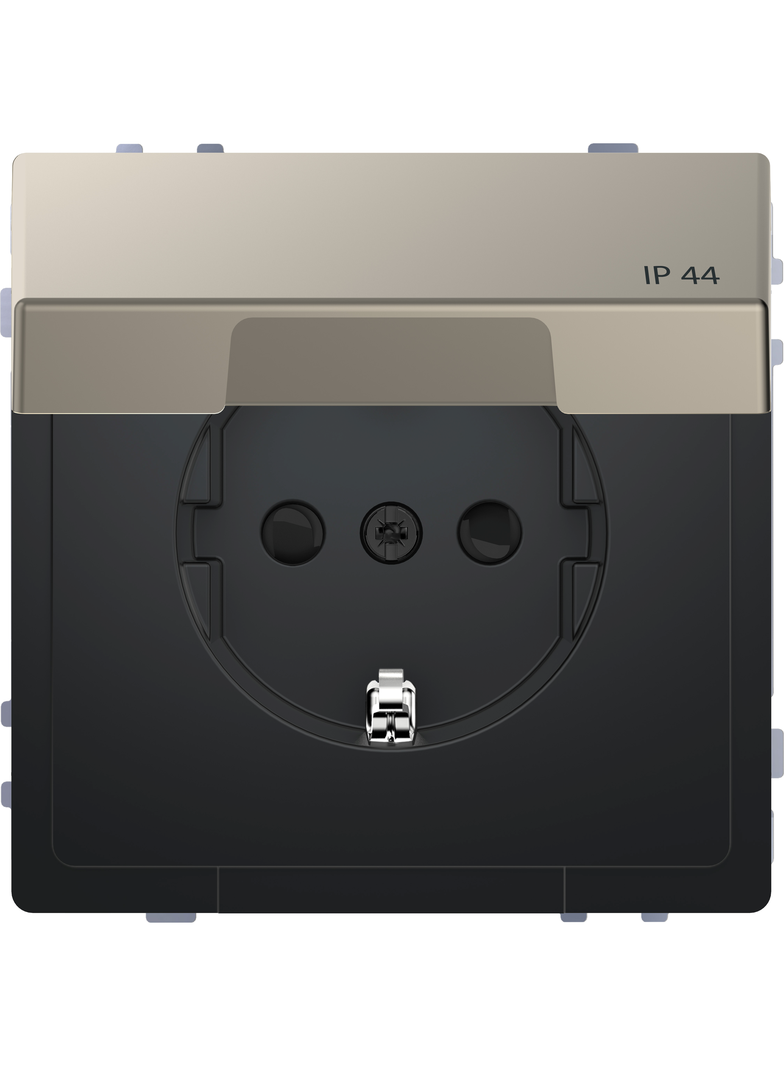 SCHUKO gniazdko elektryczne, w. hng.lid, IP44, zamknięty. screwl. term. nickel metallic,Sys.Des.