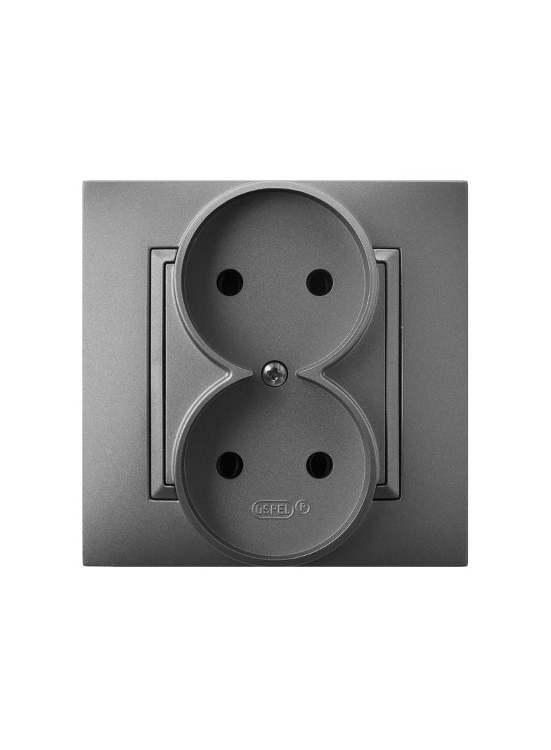 ARIA Gniazdo podwójne kompletne z ramką - kolor szary mat