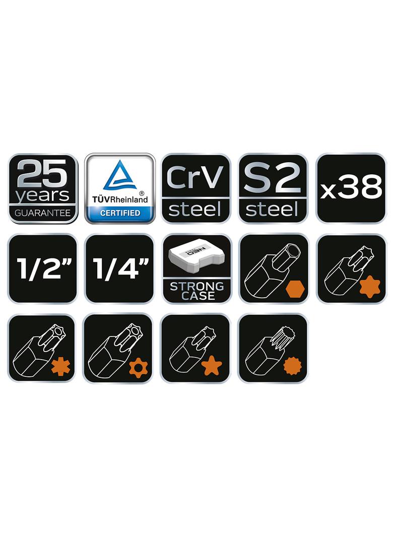 Bity Torx 1/2", zestaw 38 szt.