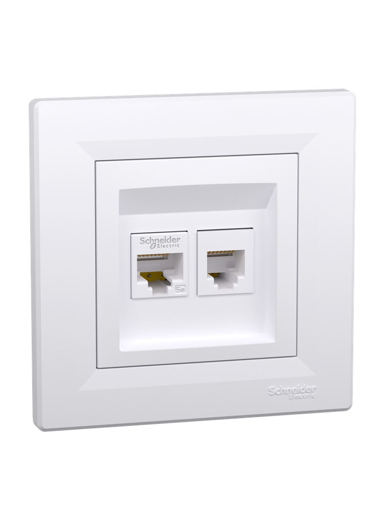 Asfora, gniazdo telefoniczne RJ11 + komputerowe kat.5e, UTP, biały