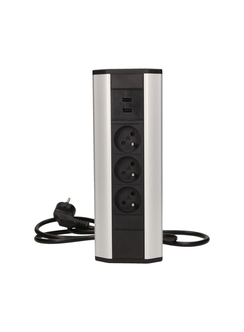 Gniazdo meblowe z ładowarką USB i przewodem 1,8m, 3x2P+Z, 2xUSB (typ A, 2,1A) OR-AE-1360 ORNO