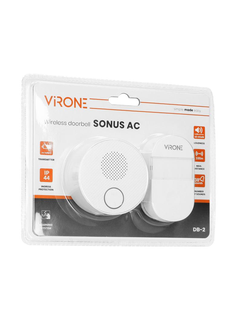 Dzwonek bezprzewodowy SONUS AC sieciowy przycisk bezbateryjny learning system 38 dźwięków 100m DB-2