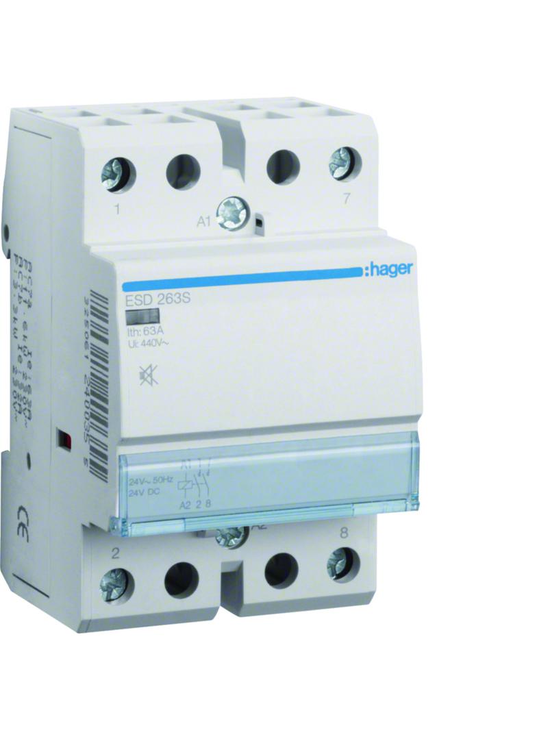 Stycznik modułowy cichy 24V AC 2Z 63A AC-7A B ESD263S HAGER