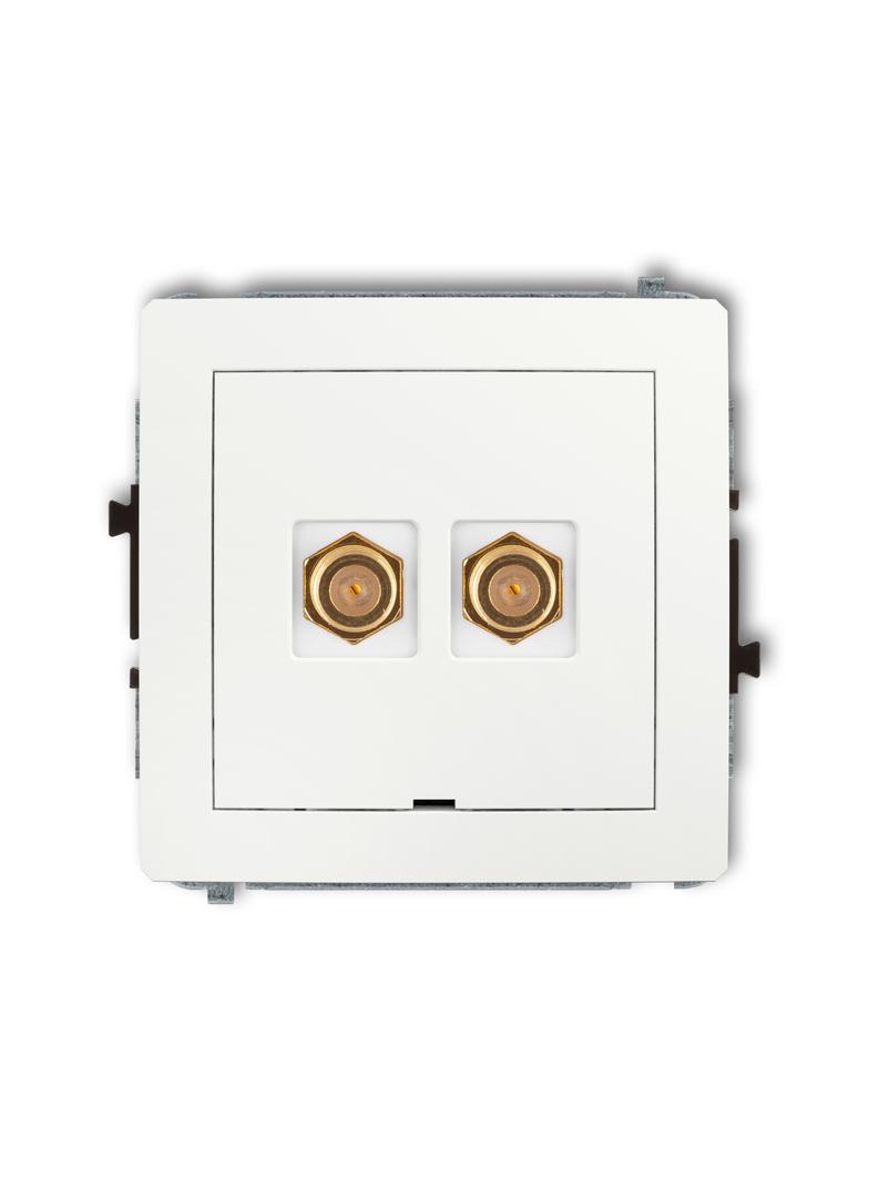 DECO Mechanizm gniazda antenowego podwójnego typu F (SAT) pozłacany, bez pola opisowego biały mat