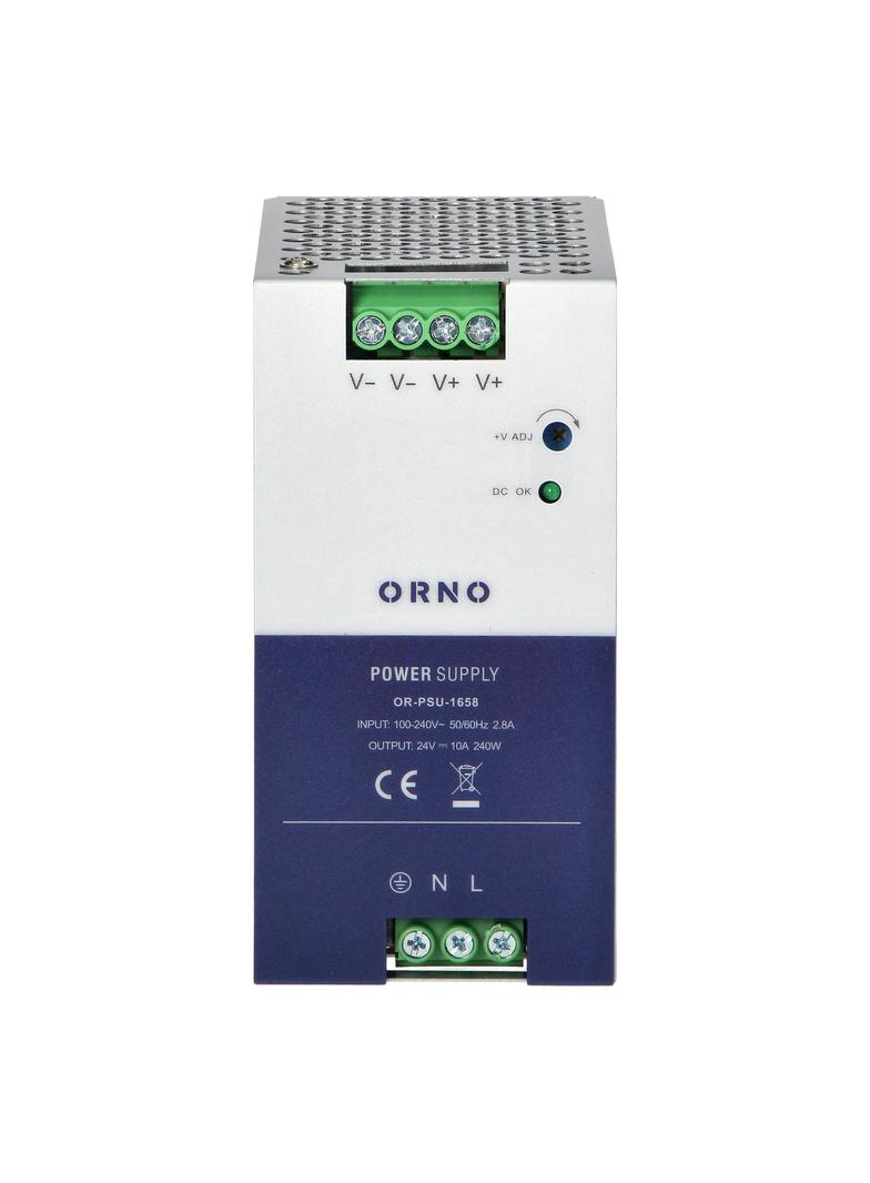 Zasilacz przemysłowy na szynę DIN 24VDC 10A 240W obudowa metalowa OR-PSU-1658 ORNO