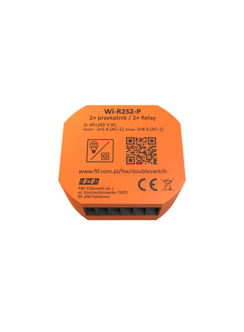 DOUBLE SWITCH 2 kanałowy przekaźnik Wi-Fi 230V WI-R2S2-P F&F