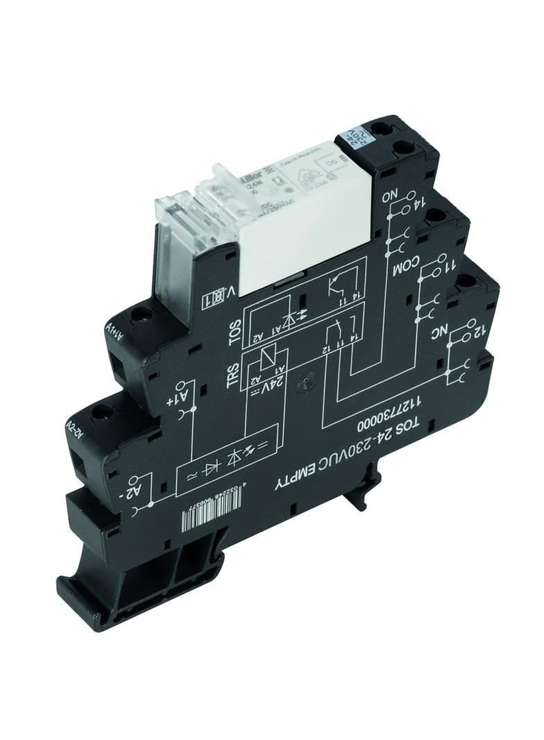 TRS 120VUC 1CO 16A Moduł przekaźnikowy, 120 V UC ±10 %, Zielona dioda LED, Prostownik, 1 zestyk przełączny (AgNi) , 250 V AC, 16 A, złącze śrubowe, Przycisk testowy: Nie /10szt./ 1479730000 WEIDMÜLLER