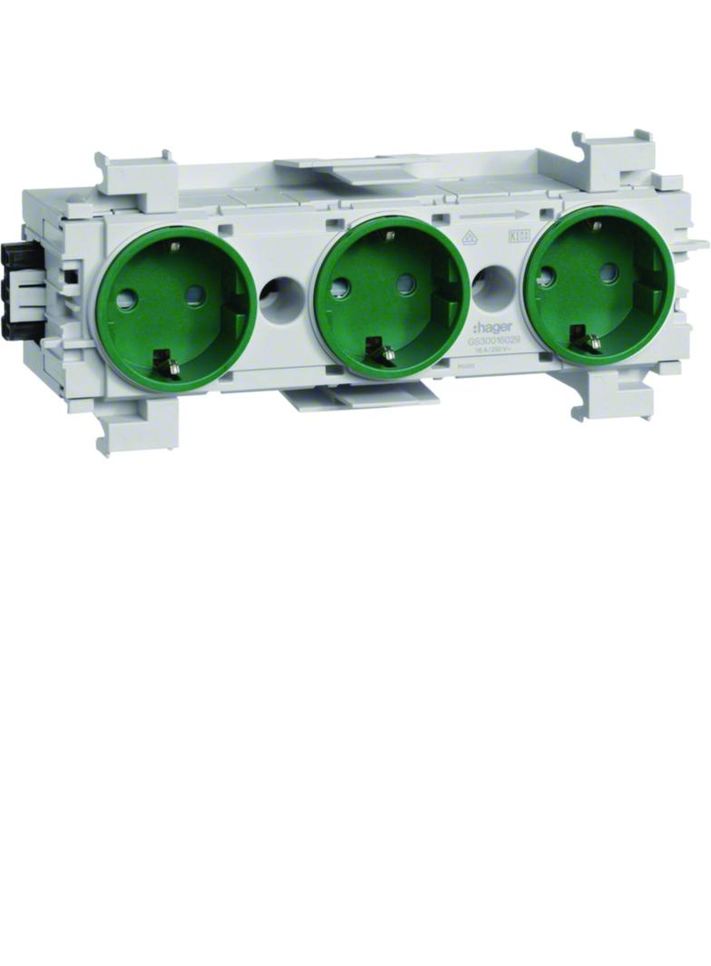 tehalit.WA Gniazdo SCHUKO 3-krotne połączenie WAGO montaż krawędziowy zielony GS30016029 HAGER