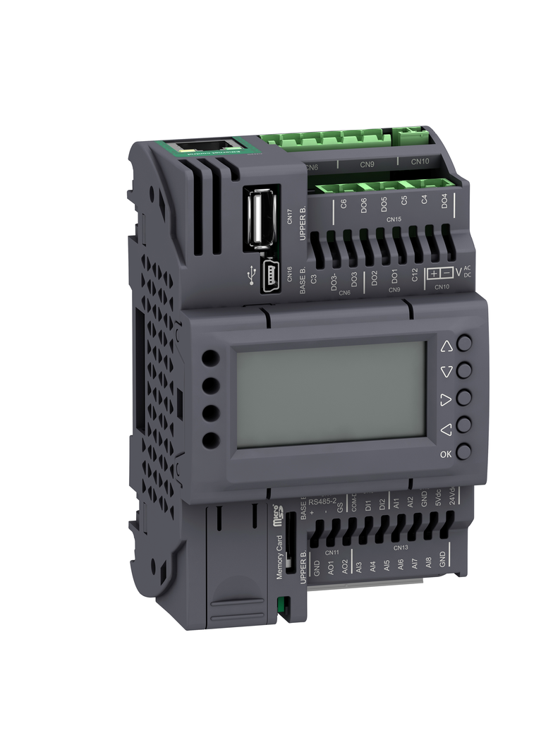 Modicon M172, Sterownik PLC HVAC, 2 DI, 8 AI, 6 DO, 2 AO, Wyświetlacz, Eth, CAN, RS485, USB mini A/B