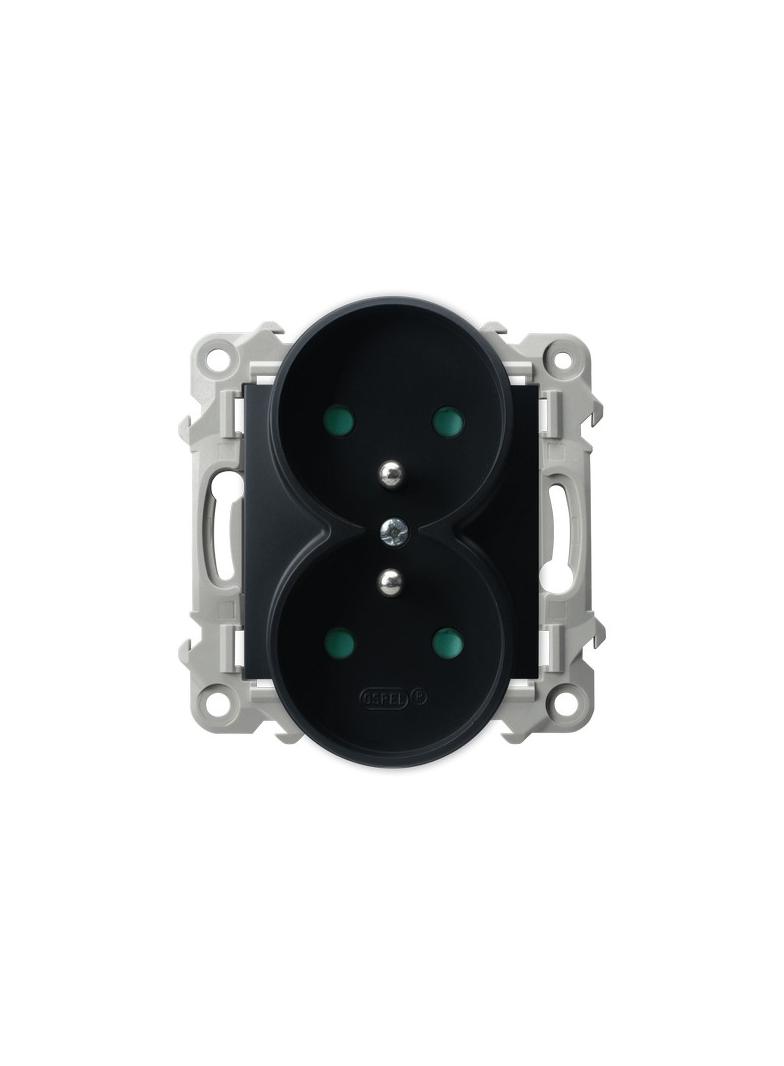 SZAFIR Gniazdo podwójne z uziemieniem z przesłonami torów prądowych, moduł bez ramki - kolor czarny