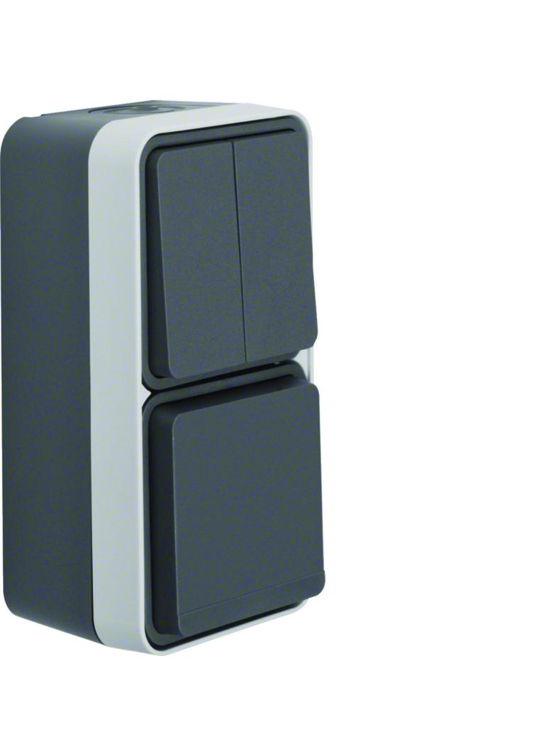 BERKER W.1 Łącznik seryjny z gniazdem SCHUKO pionowy kompletny IP55 szary 47903515 HAGER