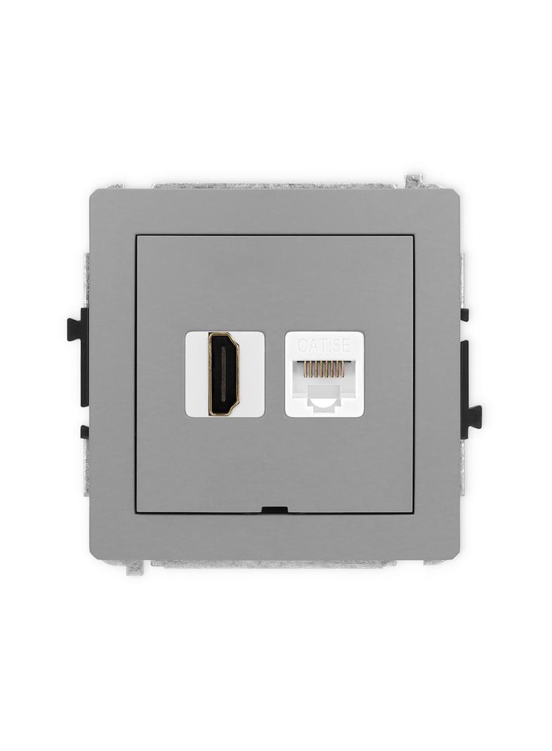 DECO Mechanizm gniazda pojedynczego HDMI 2.0 + gniazda komp. poj. 1xRJ45, kat. 5e, 8-stykowy, bez po