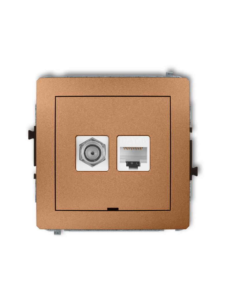 DECO Mechanizm gniazda antenowego poj. typu F (SAT) + gniazda komp. poj. 1xRJ45, kat. 6, 8-stykowy,