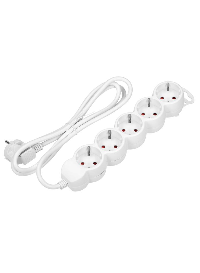 Przedłużacz 5-krotny 2P+Z (Schuko), 3m H05VV-F 3x1,5mm2, Imax=16A, płaska wtyczka, biały