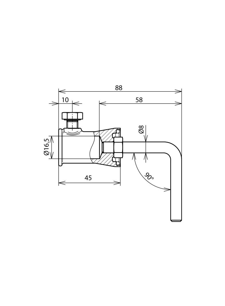 Gniazdo z adapterem fi 16 mm, drut wygięty 90 st., stal nierdzewna NIRO