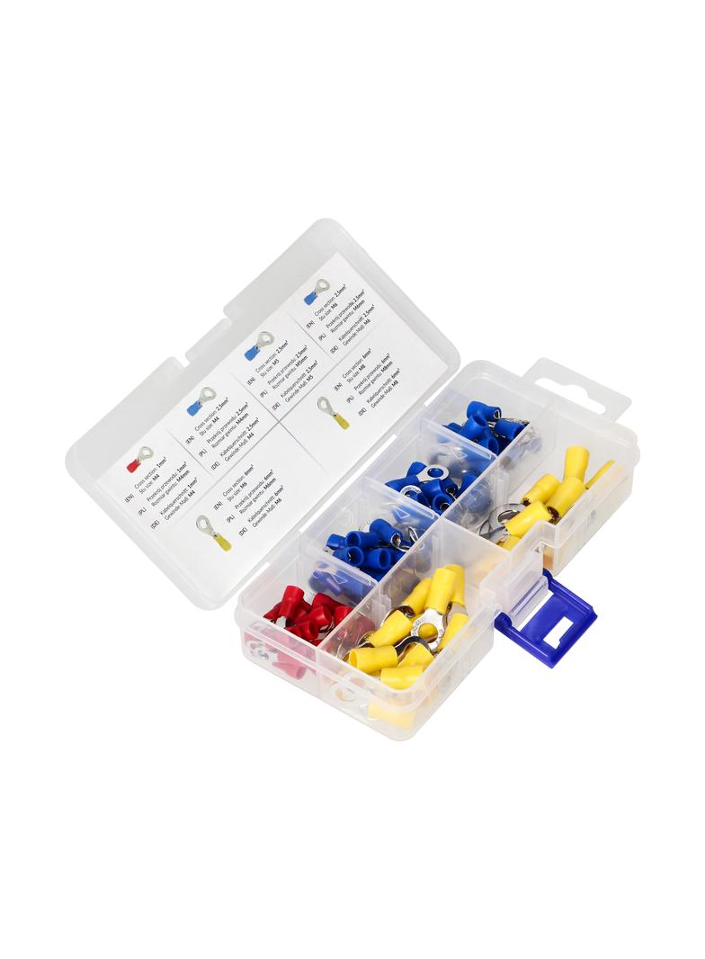 Zestaw końcówek kablowych oczkowych 120 szt. 25x1mm2 M4; 20x2,5mm2 M4; 20x2,5mm2,M5; 20x2,5mm2 M OR-