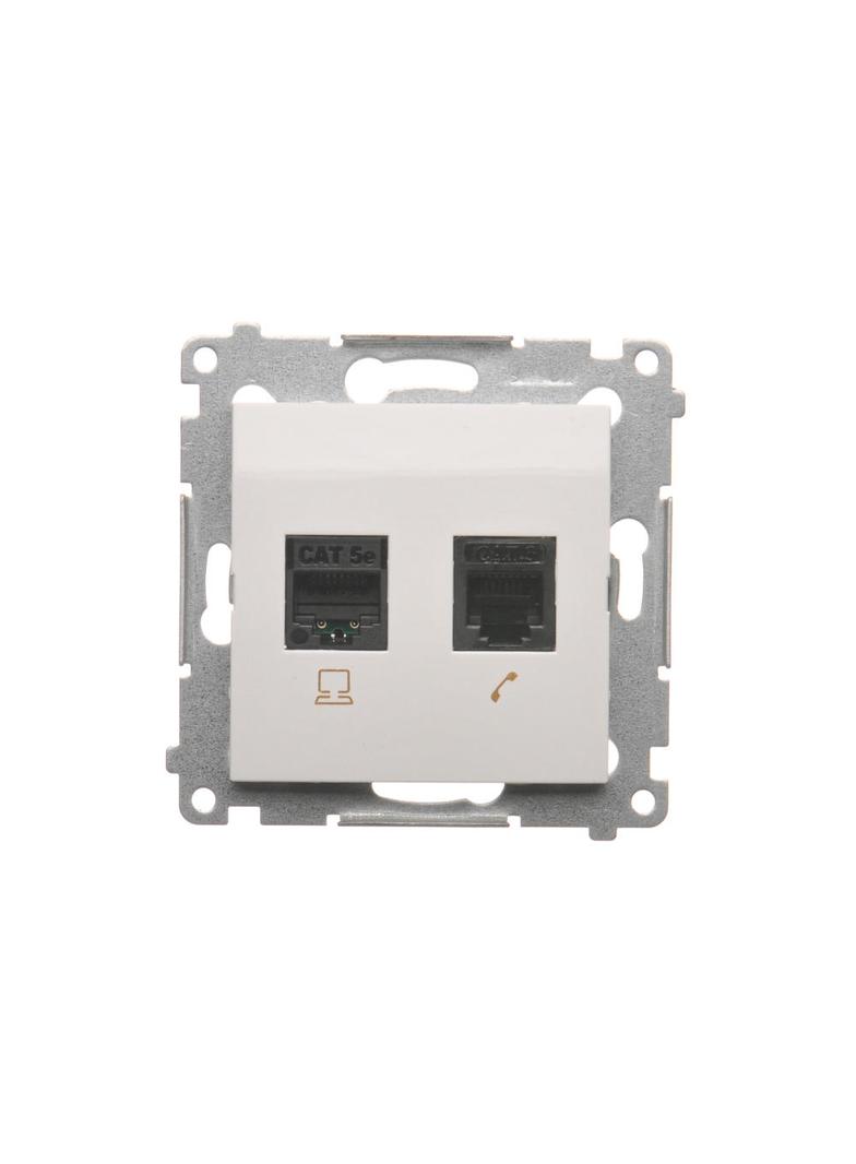 Simon 54 Gniazdo komputerowe RJ45 kategoria 5e + telefoniczne RJ12 biały D5T.01/11 KONTAKT