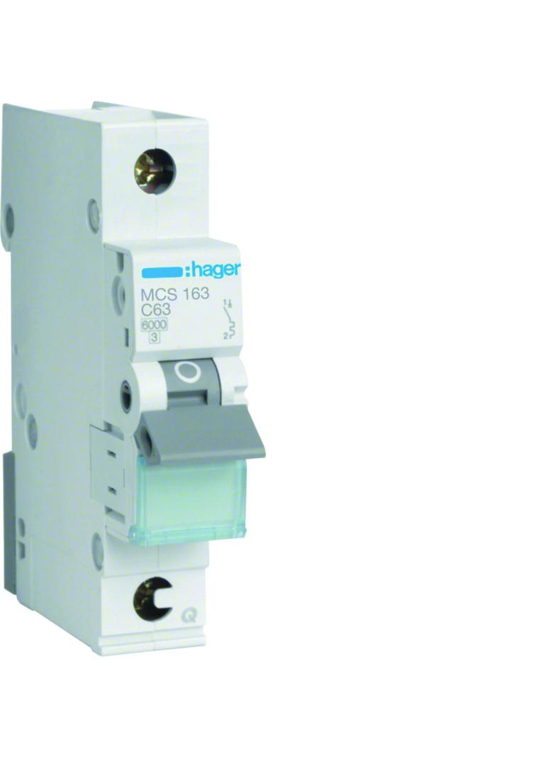 MCB Wyłącznik nadprądowy 6kA 1P C63A QuickConnect MCS163 HAGER