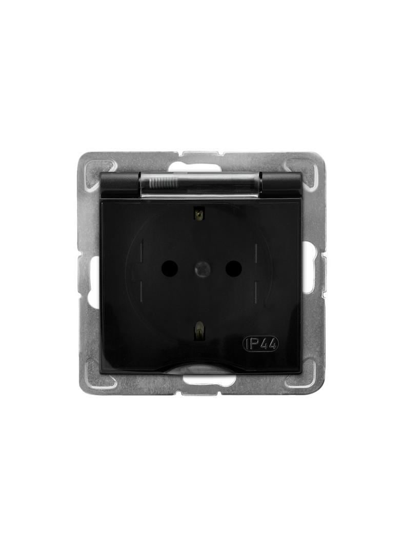 IMPRESJA Gniazdo bryzgoszczelne z uziemieniem schuko IP-44 wieczko przezroczyste - kolor czarny meta