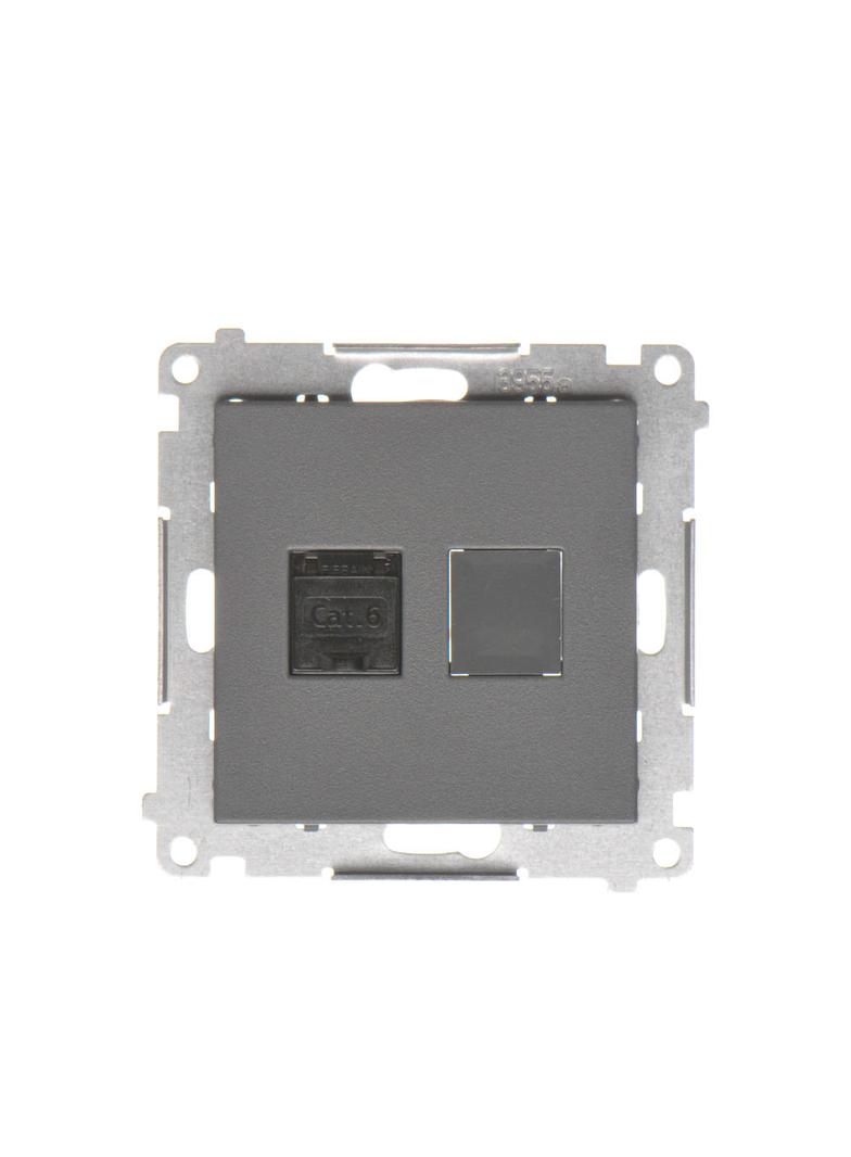 Simon 55 Gniazdo komputerowe pojedyncze RJ45 kategoria 6 z przesłoną przeciwkurzową Grafitowy mat