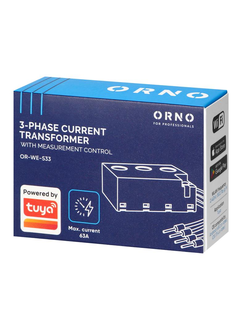 Przekładnik prądowy trójfazowy z rejestracją pomiaru, max. 440V/63A, Tuya Smart Wi-Fi