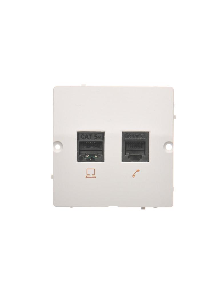 Simon Basic Gniazdo komputerowe RJ45 kat.5e + telefoniczne RJ12 . Montaż gniazda na wkręty do puszki biały BM5T.02/11 KONTAKT