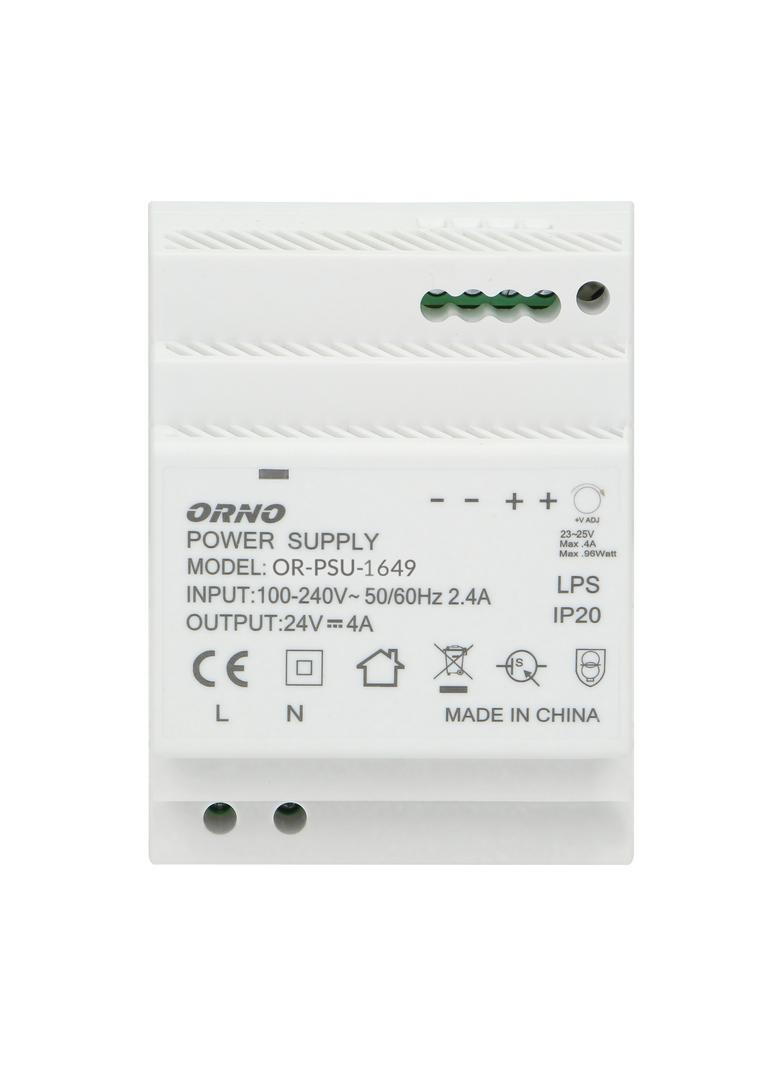 Zasilacz na szynę DIN 24VDC, 4A, 100W, szerokość 4 moduły OR-PSU-1649 ORNO