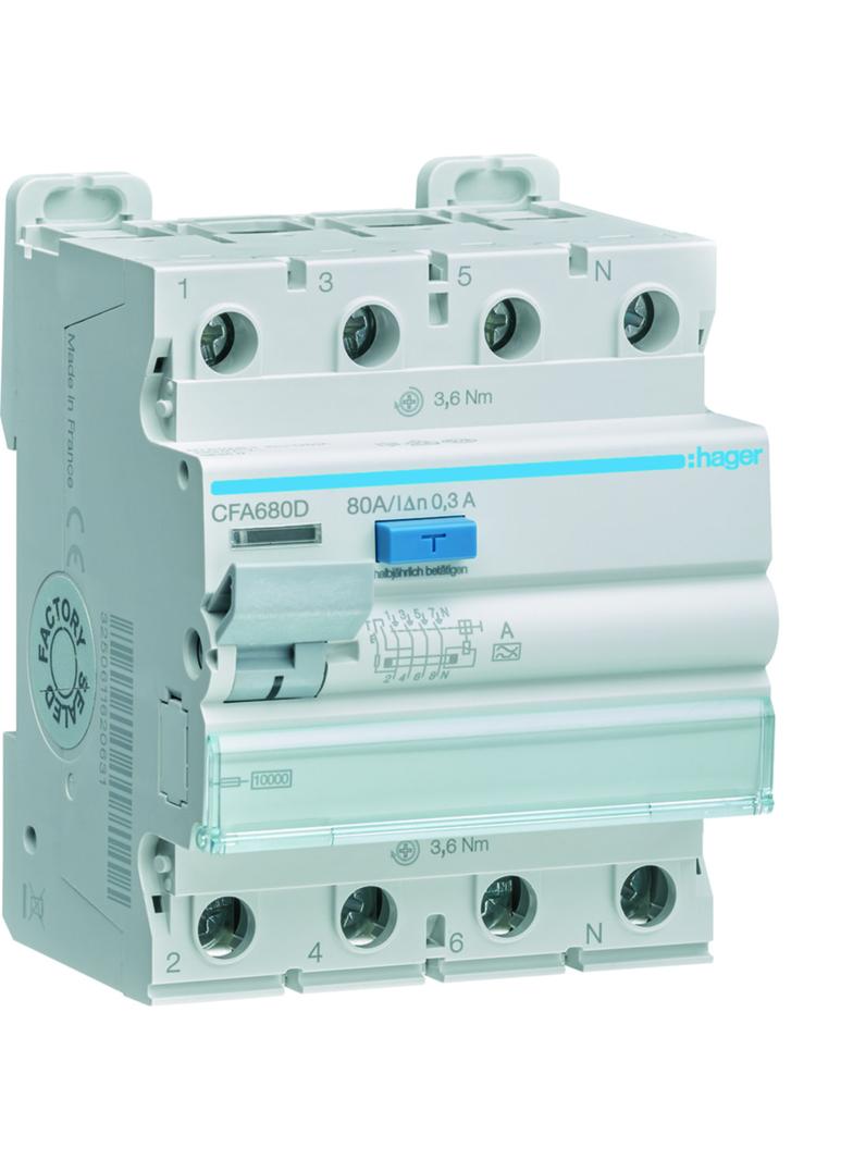 RCCB Wyłącznik różnicowoprądowy 3P+N 80A 300mA 10kA A