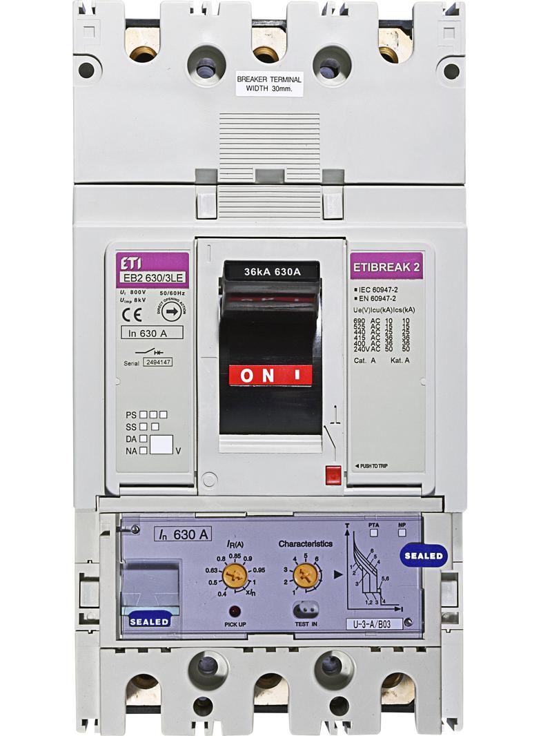 Wyłącznik mocy 36kA wyzw. elektroniczny EB2 630/3LE 630A 3P 004671121 ETI