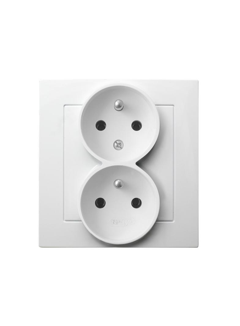 AS Gniazdo podwójne z uziemieniem z funkcją niezamienności faz, kompletne z ramką - kolor biały