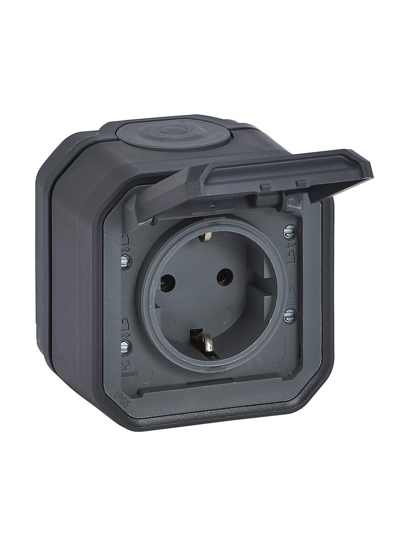 NOWE PLEXO - GN. SCHUKO 2P+Z ZACISKI AUTO KOMPLET NATYNKOWY 16 A-250V ANTRACYT 069799L LEGRAND