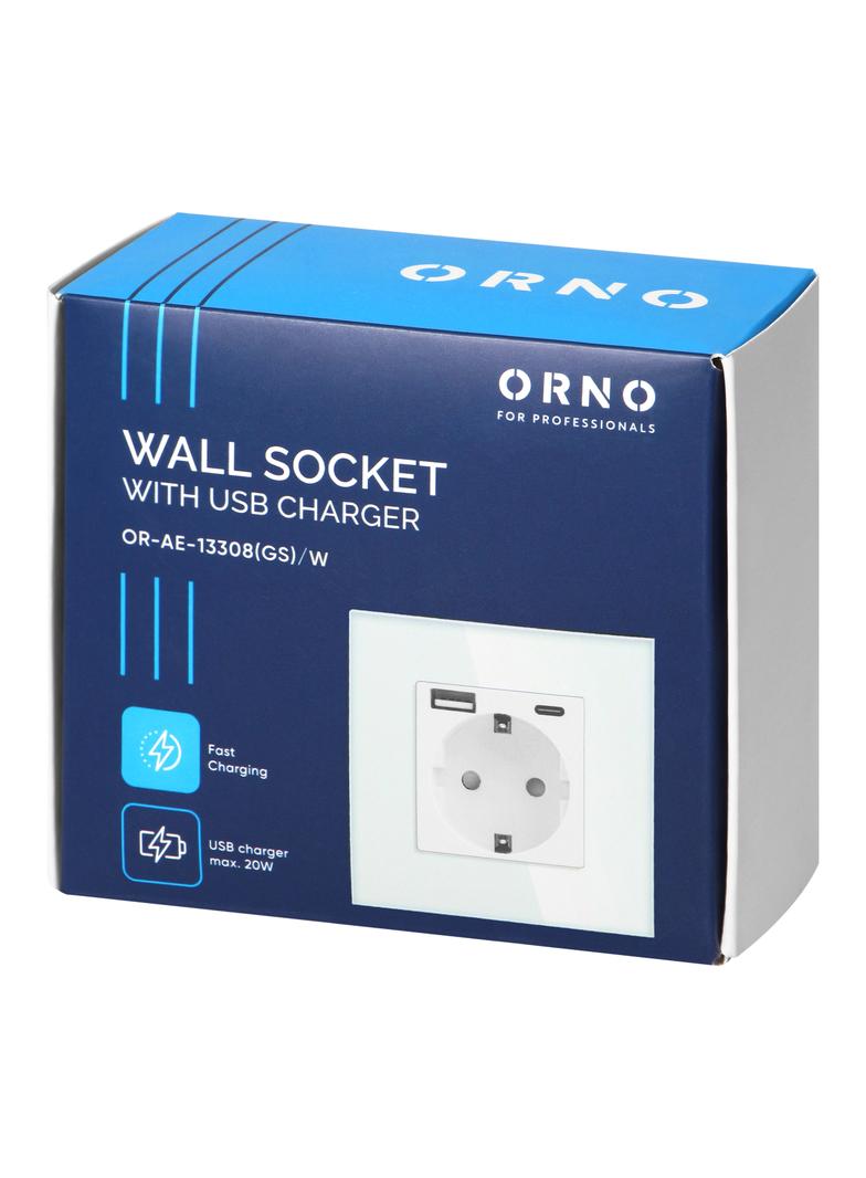 Gniazdo pojedyncze 2P+Z, Schuko, USB-A + USB-C, wyjście 5VDC max. 3A, biały OR-AE-13308(GS)/W ORNO